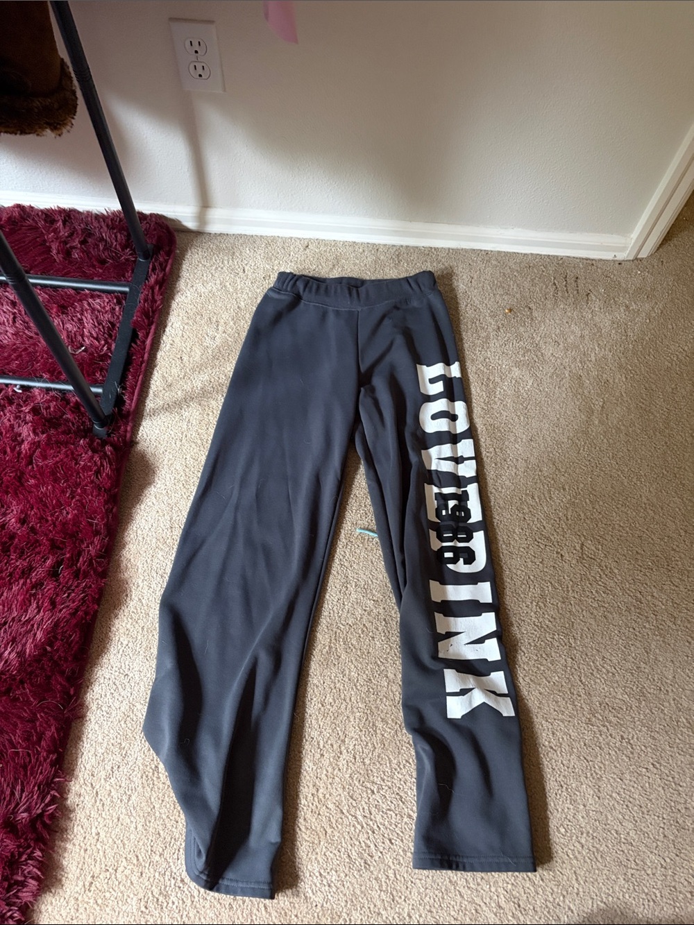 PINK Victoria's Secret Black Sweatpants with White LOVE PINK Side Logo